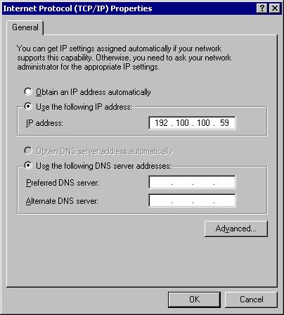Change the IP address to a user defined address by selecting Use the following IP address (click inside the radio button to the left of it) and typing the address in the space provided Change the DNS