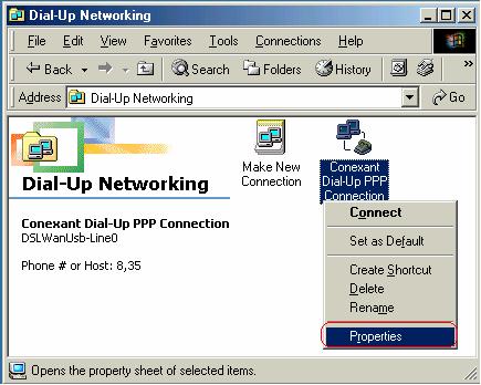 Step 3: From the Networking tab of the Conexant Dial-up PPP Connection