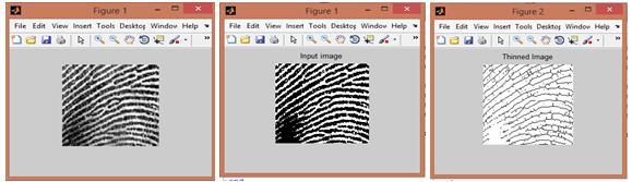 (a) V. (b) (c) (d) Fig. 8.Fingerprint recognition (a) Enhanced image (b) Binarized image (c) Thinned Image (d) minutiae points V.