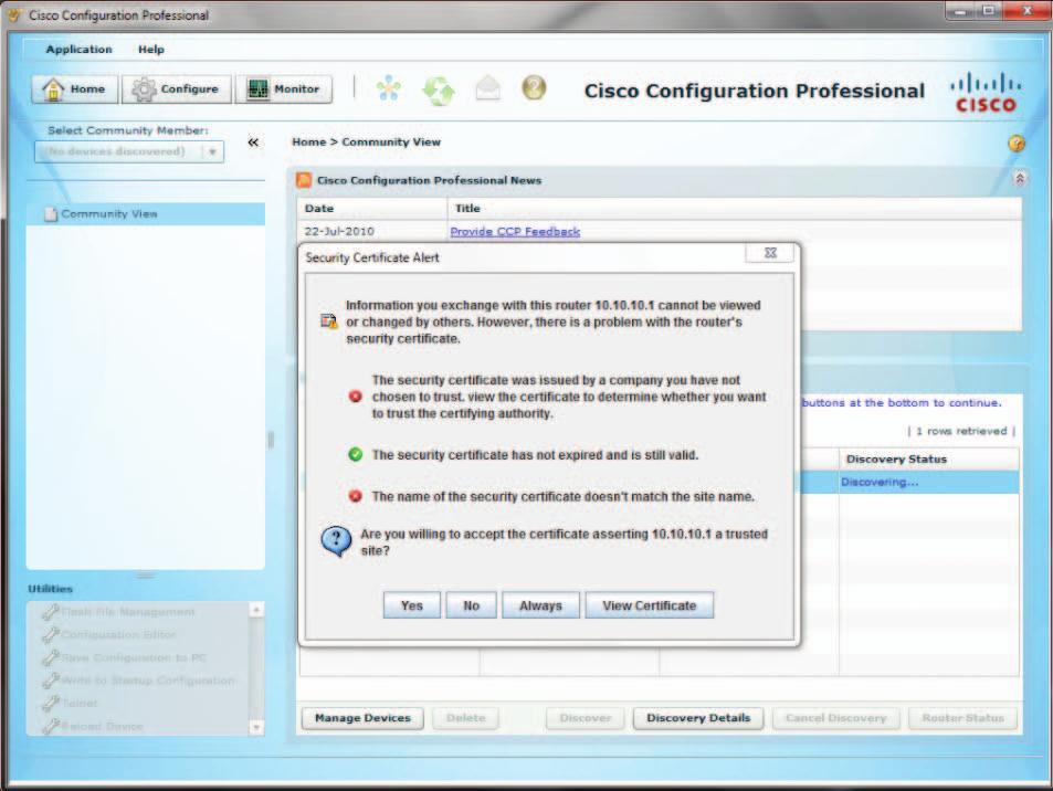 4. CCP has discovered the CME PBX. Click the Configure button to start configuring the PBX. 5.
