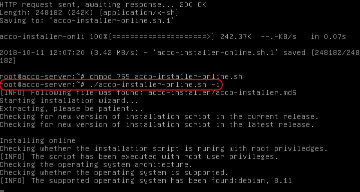 sh and press ENTER. 5. Run the installation package by entering the command:./acco-installer-online.