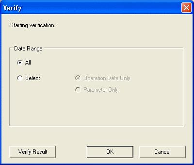All Select Setting Item Operation data only Parameter only Verified data All operation data and parameters Positioning operation,