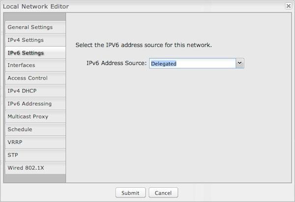 IPv6 Address Source: By default, this is set to Delegated, which means the IPv6 address range for the LAN is passed through from the WAN side.