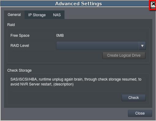 7. Click X to close the Advanced Settings window. This re-flashes the storage information.