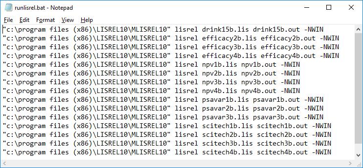 12 Running LISREL in batch mode Any of the LISREL programs can be run into batch mode by using a.