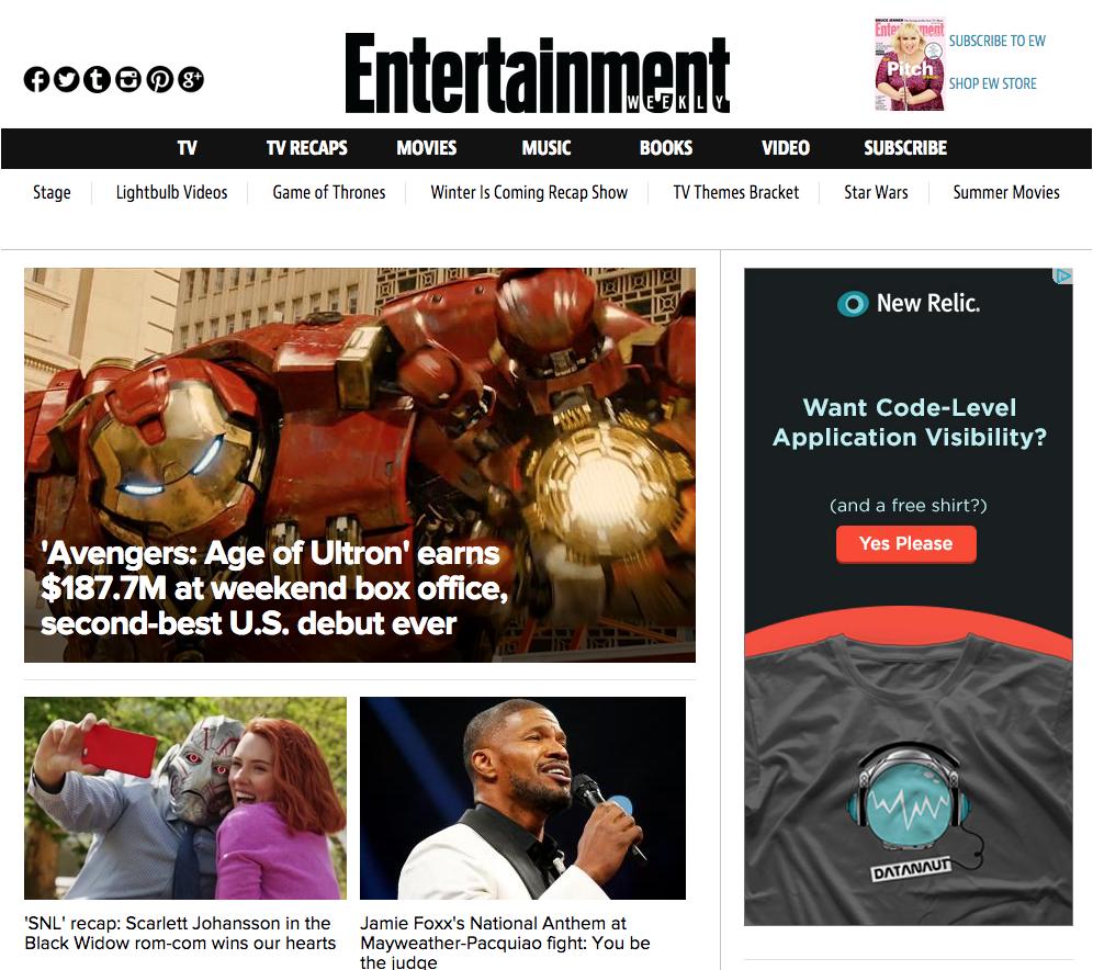 ENTERTAINMENT WEEKLY Entertainment news magazine 40th largest in the