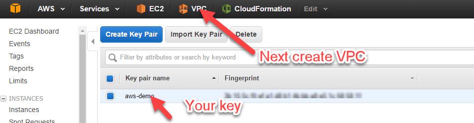 Now we see our key which we named "aws-demo" listed as a key pair. We will use this later when we create our cluster.
