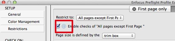 This is the essence of how Restrictions work; each tab can restrict the checks to different elements in the PDF file and check them in different ways.