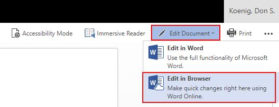 The file can now be edited in the Word Online app. There is no need to save the file as the file will automatically save to your OneDrive. 4.
