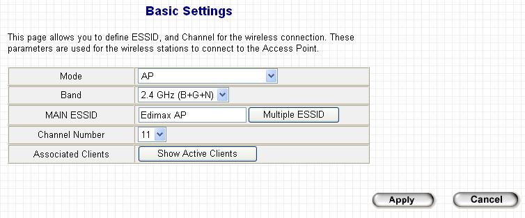 2-4-1 AP Mode This is the most common mode. When in AP mode, this access point acts as a bridge between 802.11b/g/Draft-N wireless devices and wired Ethernet network, and exchange data between them.