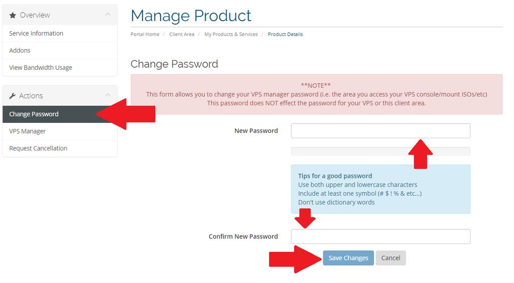 Figure 3 Resetting your password if you have forgot it **NOTE That pressing the Change password option will