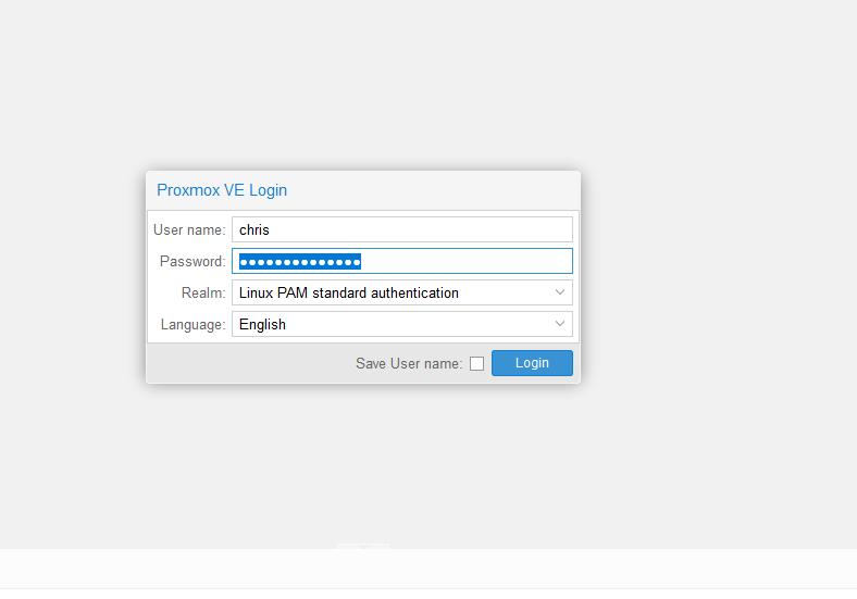 You will now be taken to the Proxmox login screen, you can login with the same credentials you use to login to