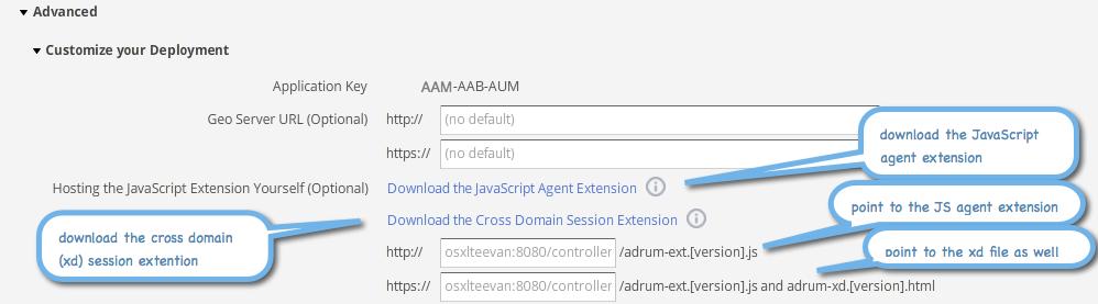 com/geo"; </script> <script src="https://cdn.appdynamics.com/adrum/adrum-latest.js"></script>...... </head> Using a Local Version of the JavaScript Agent Extension By default the JavaScript agent, adrum.