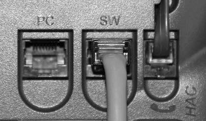 Use the included LAN cable; connect one end into the port on the back of the phone labeled SW and connect the other end into any data port on your network (router, switch or wall jack).