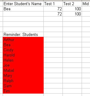 We add a new sheet to the workbook and name it OneStudent and begin setting it up.