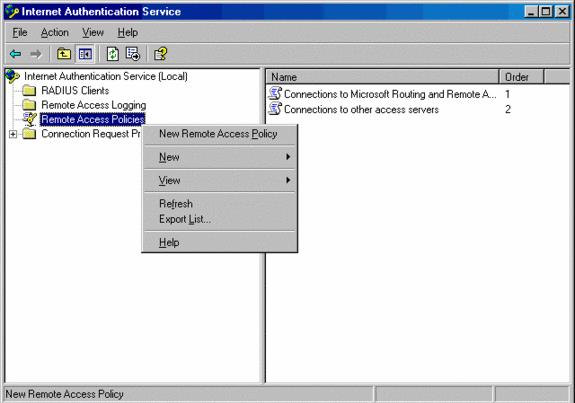 Right-click Remote Access Policies and choose New Remote Access