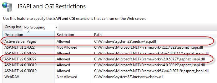 Within the IIS Manager, open the ISAPI and CGI Restrictions Feature Figure 6-4.