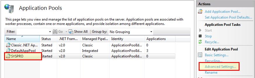 server. That will display all Application Pools in the primary pane of the window.