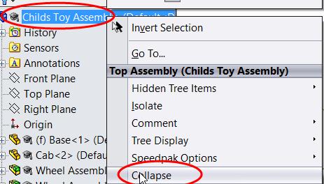 on the top of the design tree and select