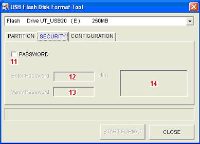 2.2 SECURITY 11. PASSWORD After checking this item, the entry spaces 12, 13 and 14 will be valid for edit, and the scroll bar in PARTITION window is allowed to change after passwords are filled.