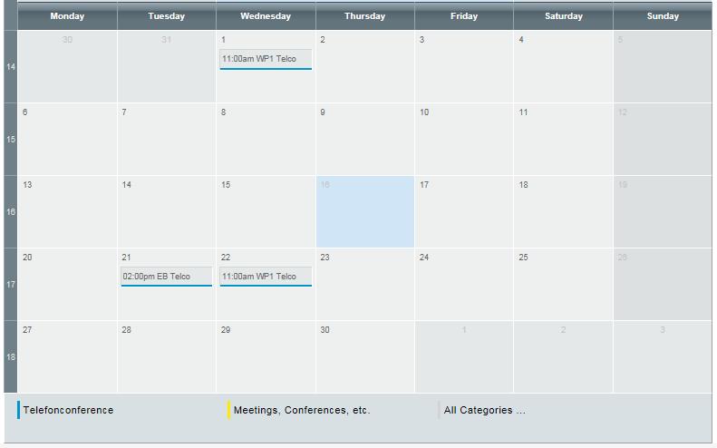 3.1.2 Calendar The calendar shows upcoming events to every user.