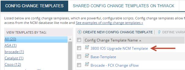 NCM imports the template and displays it in the list of config change templates. You can now execute the template against one or more nodes.