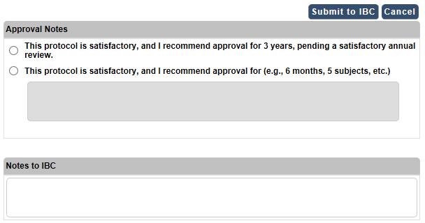 Figure 14: Approval Notes dialogue box. Select the appropriate radio option The proposed is satisfactory You can also enter notes in the text box below it which might be shared with other reviewer.