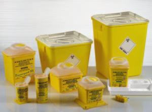 Sharps Disposal Containers Used blood collection equiment should always be disposed of in non-penetrable containers.