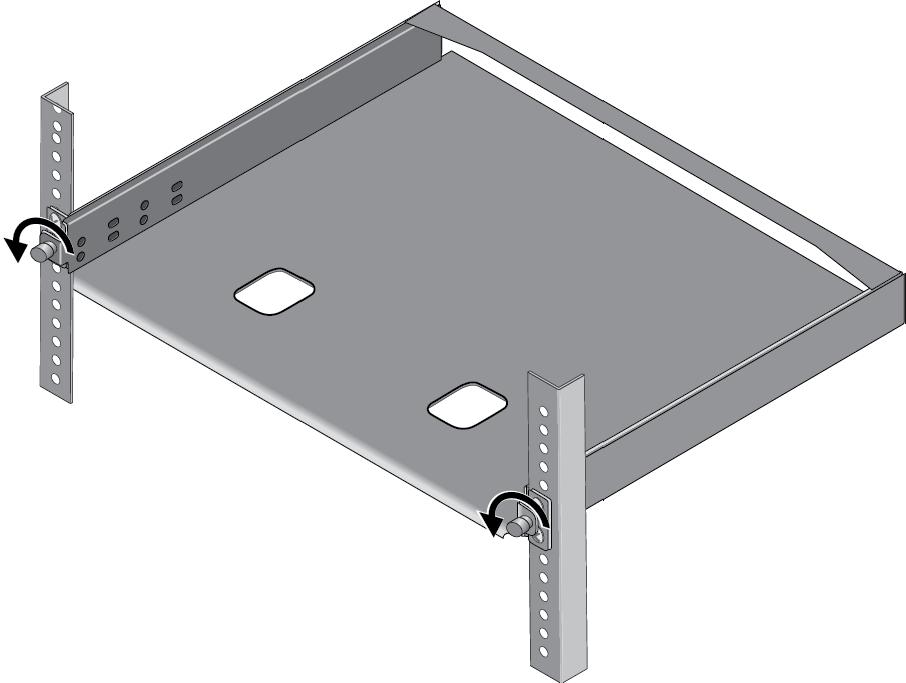 x550 Series Installation Guide for Stand-alone Switches 2. Loosen the two thumbscrews on the front of the bracket. Refer to Figure 25.
