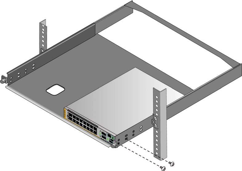x550 Series Installation Guide for Stand-alone Switches Figure 28. Placing a Switch in the AT-RKMT-J15 Bracket 8.