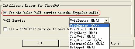 Select a VoIP service Now whenever you make a SkypeOut call, the call will be routed to the selected VoIP service automatically.