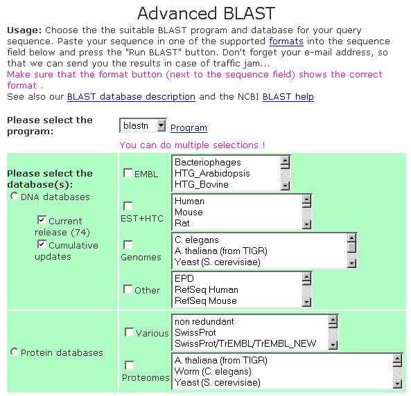BLASTing sequences: Swiss EMBnet blasp server
