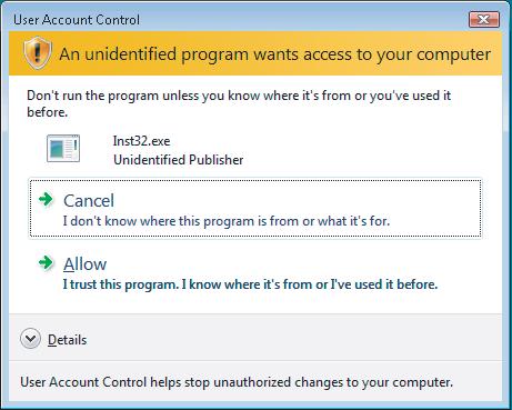 exe program from the root folder, and continue from step 9 to install MFL-Pro Suite. For Windows Vista, when the User Account Control screen appears, click Allow. 7 Turn on your computer.