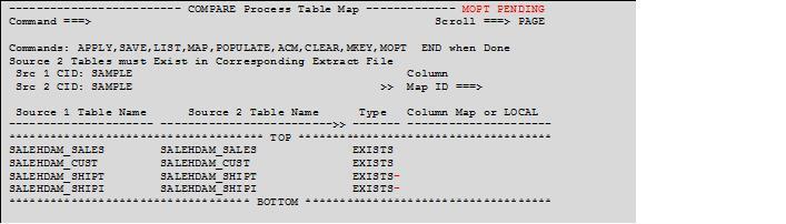 example: Each table pair for which you specify MOPT will be flagged with a-in the Type column indicating that MOPT is