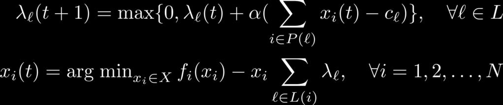 Form Lagrangian Dual Decomposition for NUM Dual function is additive Each source i can adjust its rate based on