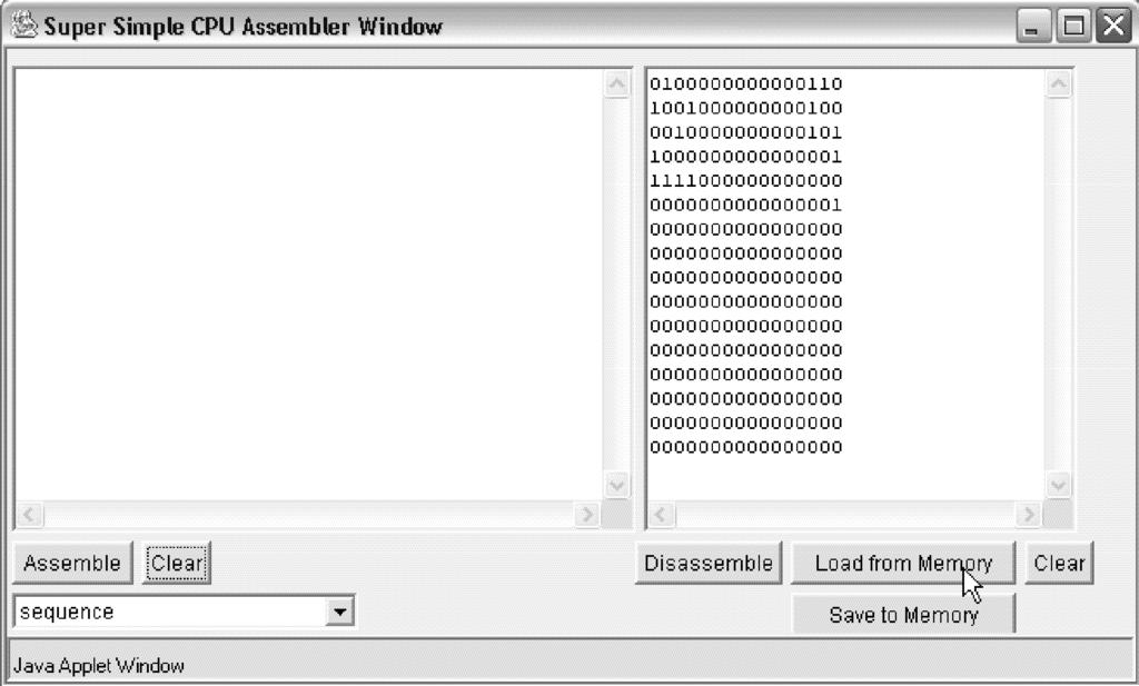 94 Laboratory 7 Click on Assembler Window in the main applet screen again.