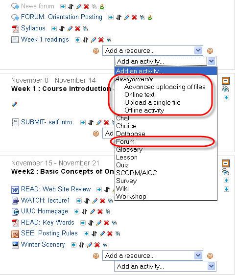 [Add an activity] How to Build Your Course in Moodle Next, we ll show you how to add activities to your course. There are a number of interactive learning activities that you may add to your course.