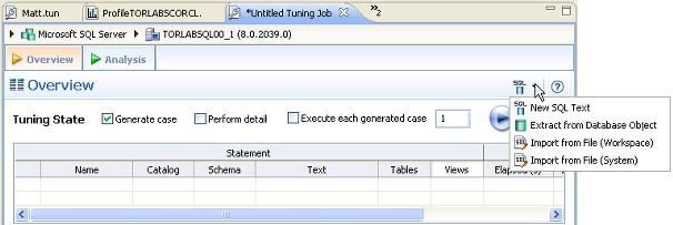 CREATING A NEW TUNING JOB New tuning jobs are created from scratch where you can specify the statements to be tuned from a variety of sources, or statements can be directly imported from existing
