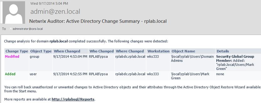 7. See How Changes Are Reported 7. See How Changes Are Reported After you have made test changes to the audited environment, you can see how these changes are reported by the product.