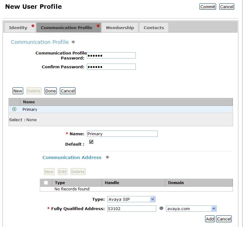 Add Users (continued Communication Profile tab) Under Communication Profile: Communication Profile Password and Confirm Password: Enter the user s station