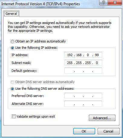 99 and set Subnet Mask to