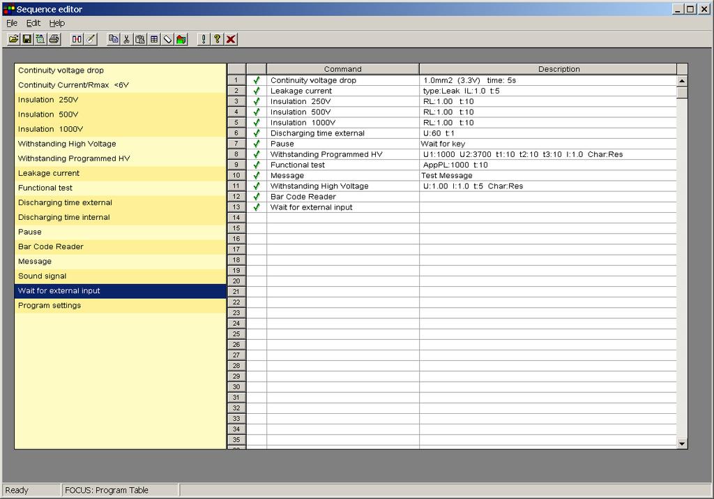PC Software - CE Link 7.7. Sequence editor Basic point of Sequence editor is displayed in chapter 4.10. AUTOTEST.