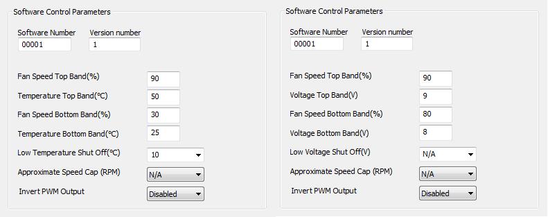 7 Software Control Parameters (Profiling Settings) TEMPERATURE INPUT VOLTAGE INPUT Parameter Software Number Options User defined code to identify parameter list with application (default 00001)