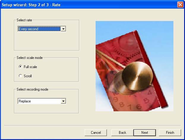 Figure 22: Setup wizard: Step 2 of 3 3. Select the desired recording rate in the Select rate drop-down menu. 4.