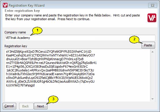 Copy the key from your registration email and click Paste to insert the key here. 3. Click Next and Finish.