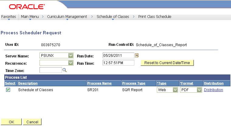 5.0 Run Report Click the Run button on either the Print Class Schedule or Report Options tab to run report. 5.