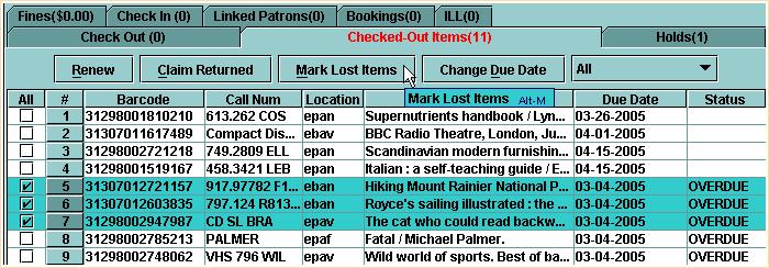 Print: Marking Items as Lost Marking Items as Lost Millennium Circulation enables you to mark an item as lost. You can use this feature when a patron reports that a checked out item has been lost.