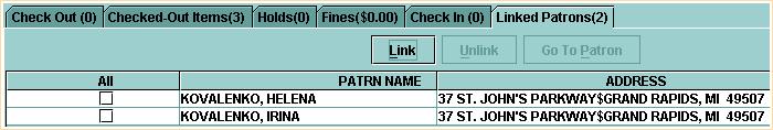 Print: Linking Patron Records The patron is added to the family group and the Linked Patrons tab is updated.
