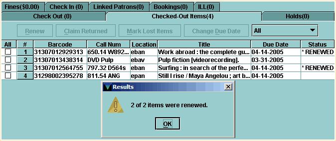 If you'd like to change the Due Date for an item that you just renewed, Millennium Circulation allows you to modify the due date for that renewal,
