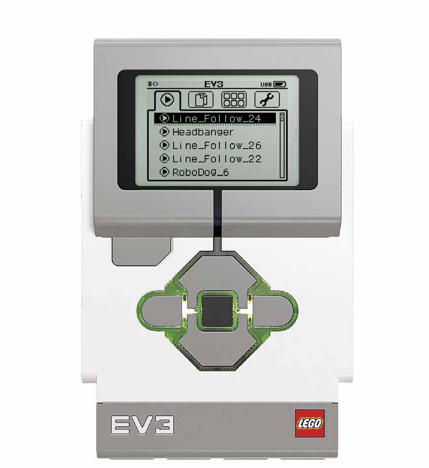 tehnoloogia EV3 Brick (EV3 Bricki) Ülevaade Juhtploki ekraanilt Display Block (Ekraaniplokk) näete, mis ploki EV3 Brick sees toimub ja selle abil saate kasutada ploki liidest.